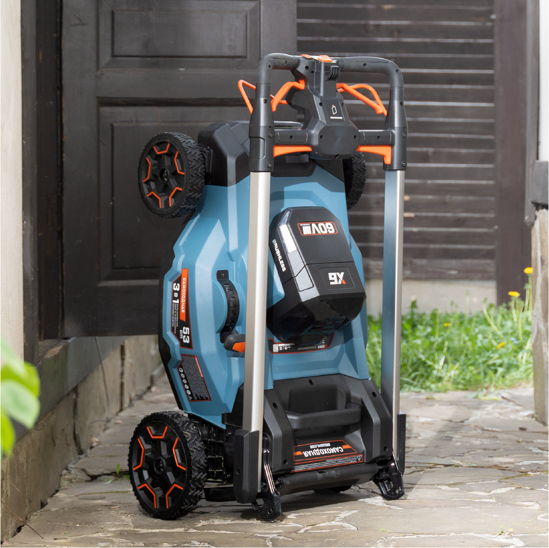 Газонокосилка самоходная аккумуляторная, серия X6, 60В, 3-в-1, 53 см., 1 аккумулятор 4Ач, ЗУ