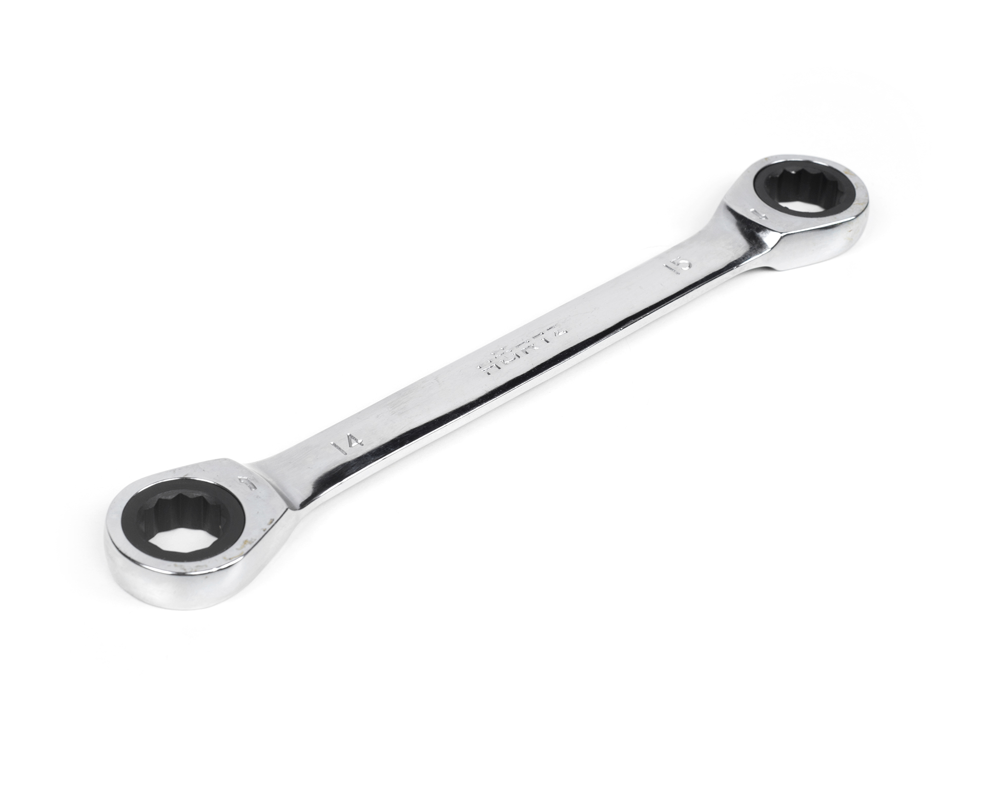 Ключ накидной двусторонний 14х15 мм трещоточный хромирование HORTZ