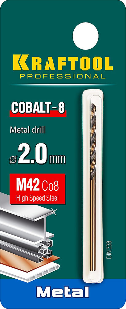 Сверло по металлу 2.0 х 49 мм сталь М42, HSS-Co(8%) COBALT-8 KRAFTOOL 29656-2