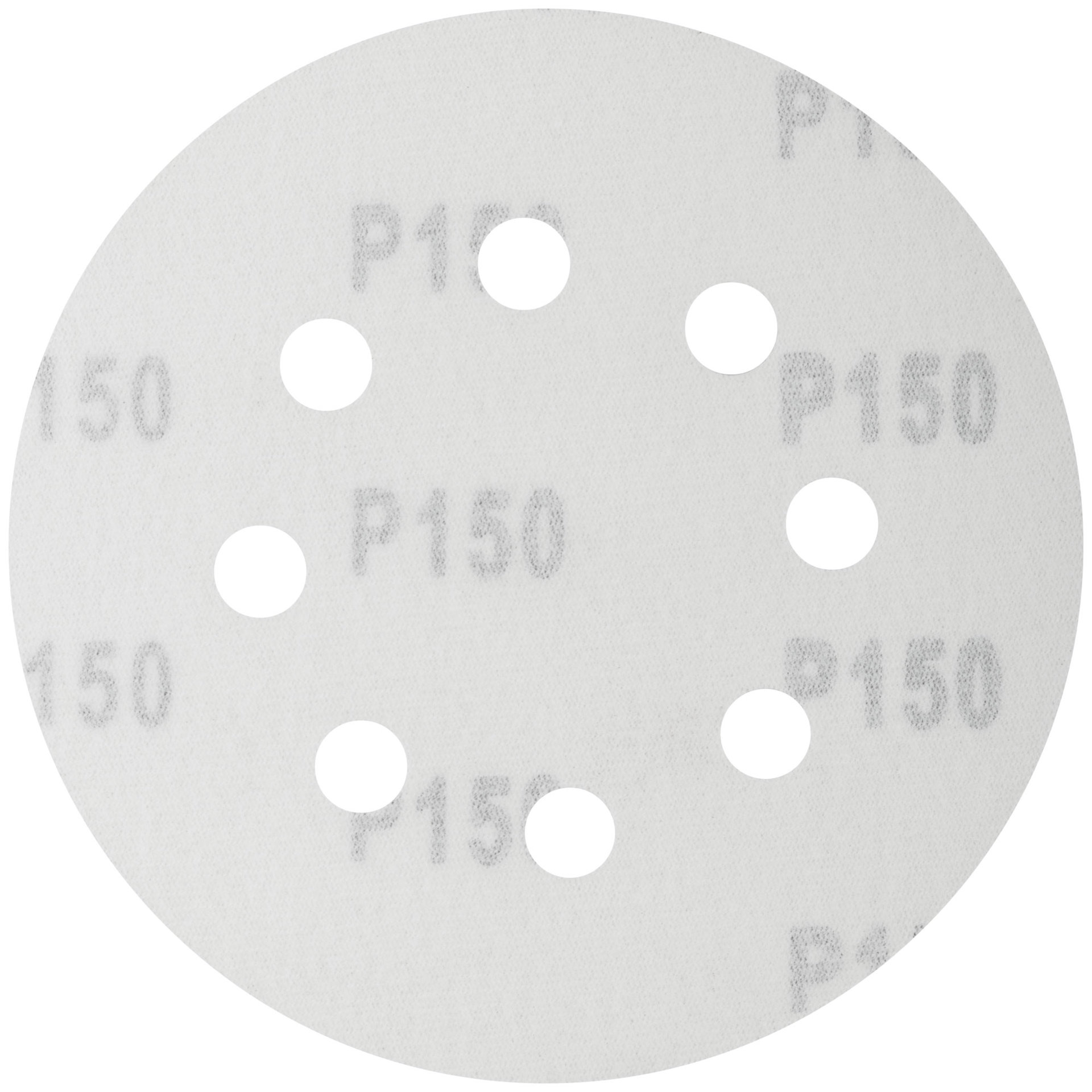 Круги шлифовальные с отверстиями (липучка), алюминий-оксидные, 125 мм, 5 шт. Р 150 (39667)