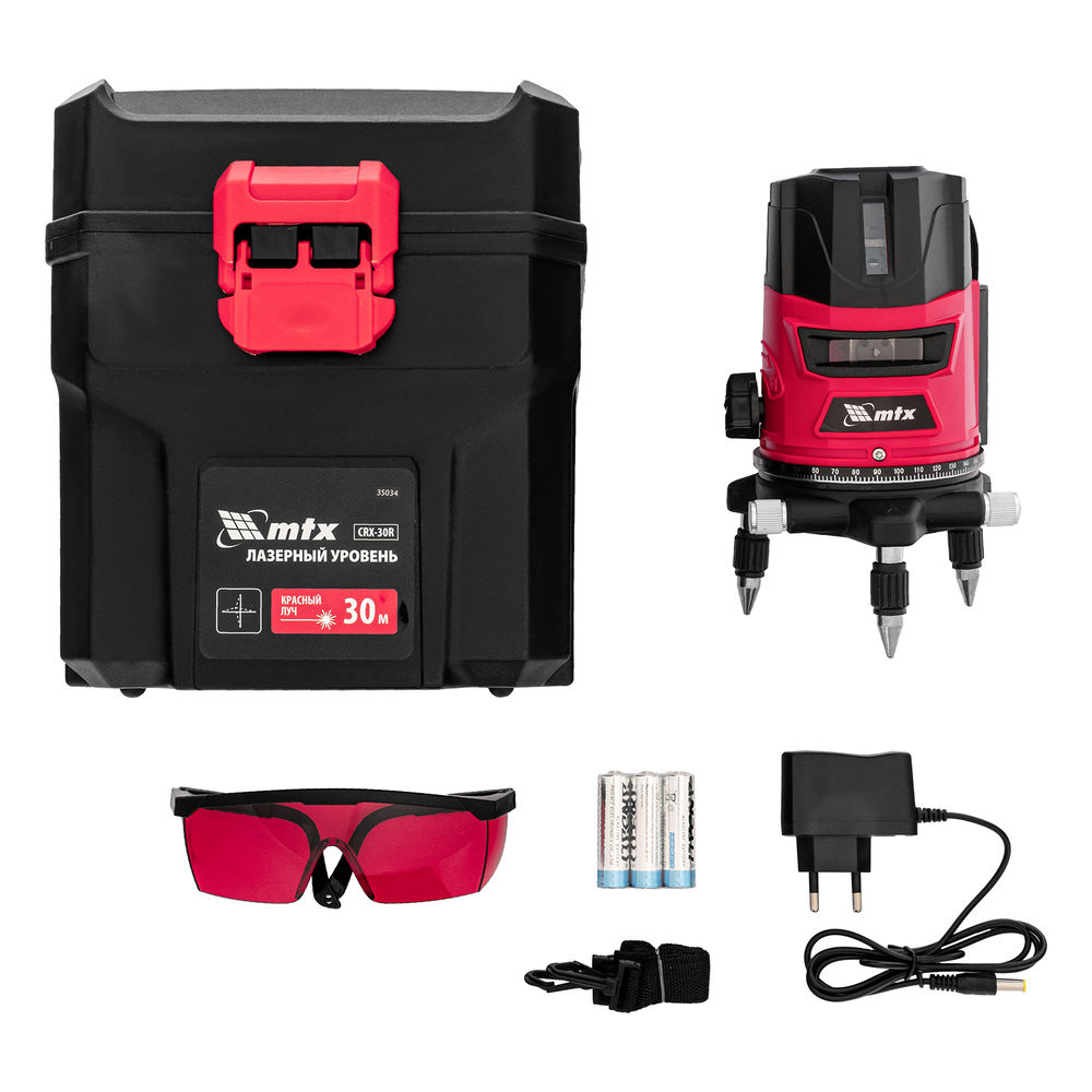Лазерный уровень CRL-30R, 30 м, красный луч, батарейки, резьба 5/8 MTX (35034)