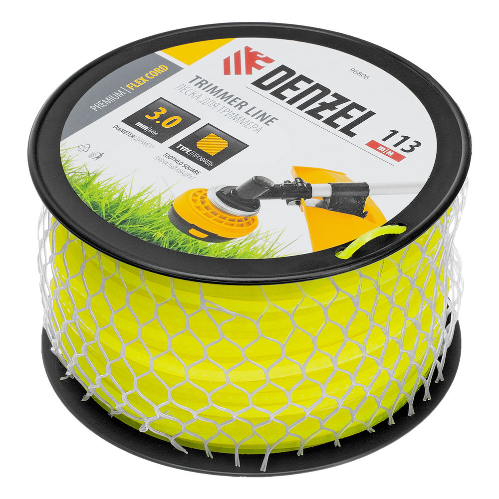 Леска для триммера зубчатый квадрат, 3,0мм х 113м, на DIN катушке FLEX CORD Denzel (96806)