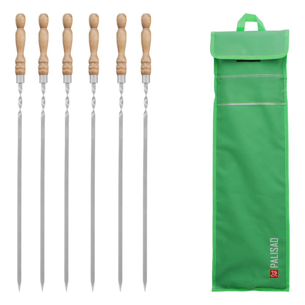 Набор шампуров плоских, 650 мм, с деревянной рукояткой, в чехле, 6 шт., Camping// Palisad (69753)