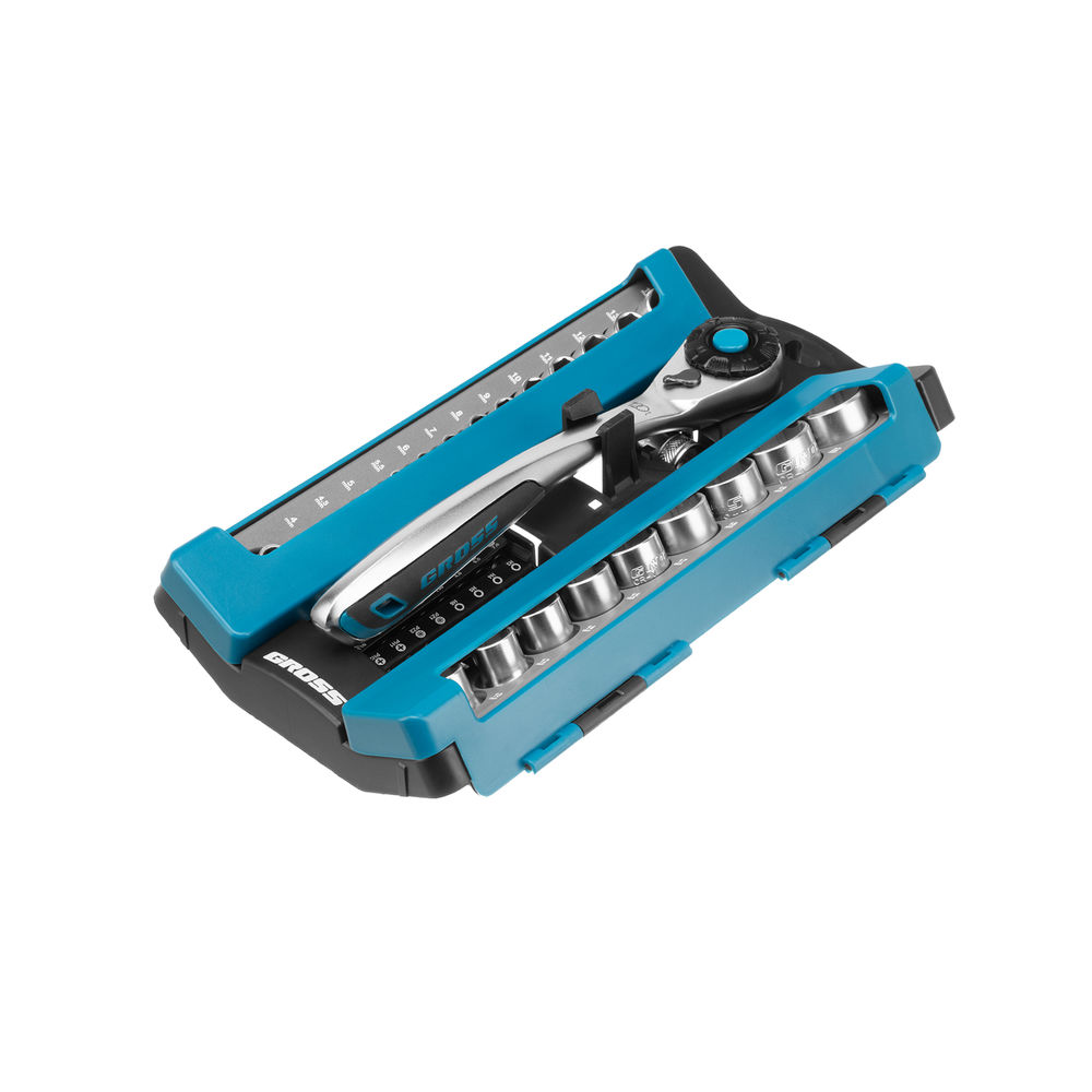 Набор торцевых головок, трещотка 120 зубьев, 1/2, 1/4, CrV, 41 предмет Gross