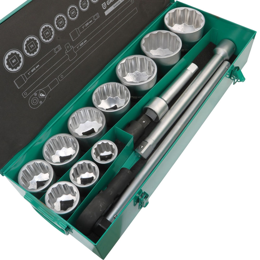 Набор торцевых головок 1, 12 гр., 14 пр., 36-80 мм, GARWIN PRO, 644040-12