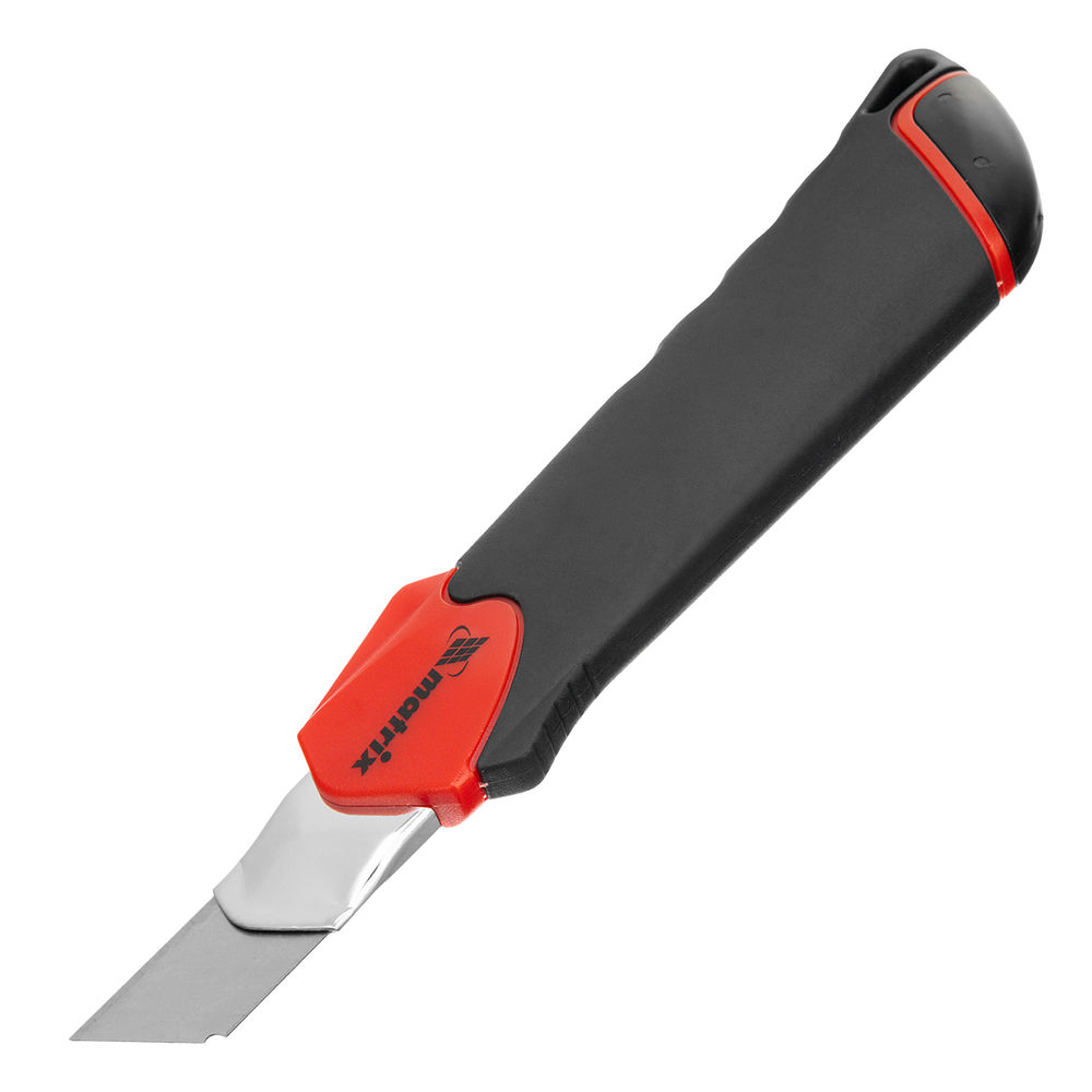 Нож, 18 мм, выдвижное лезвие Quick blade металлическая направляющая, двойная фиксация, эргономичная двухкомпонентная рукоятка Matrix (78936)