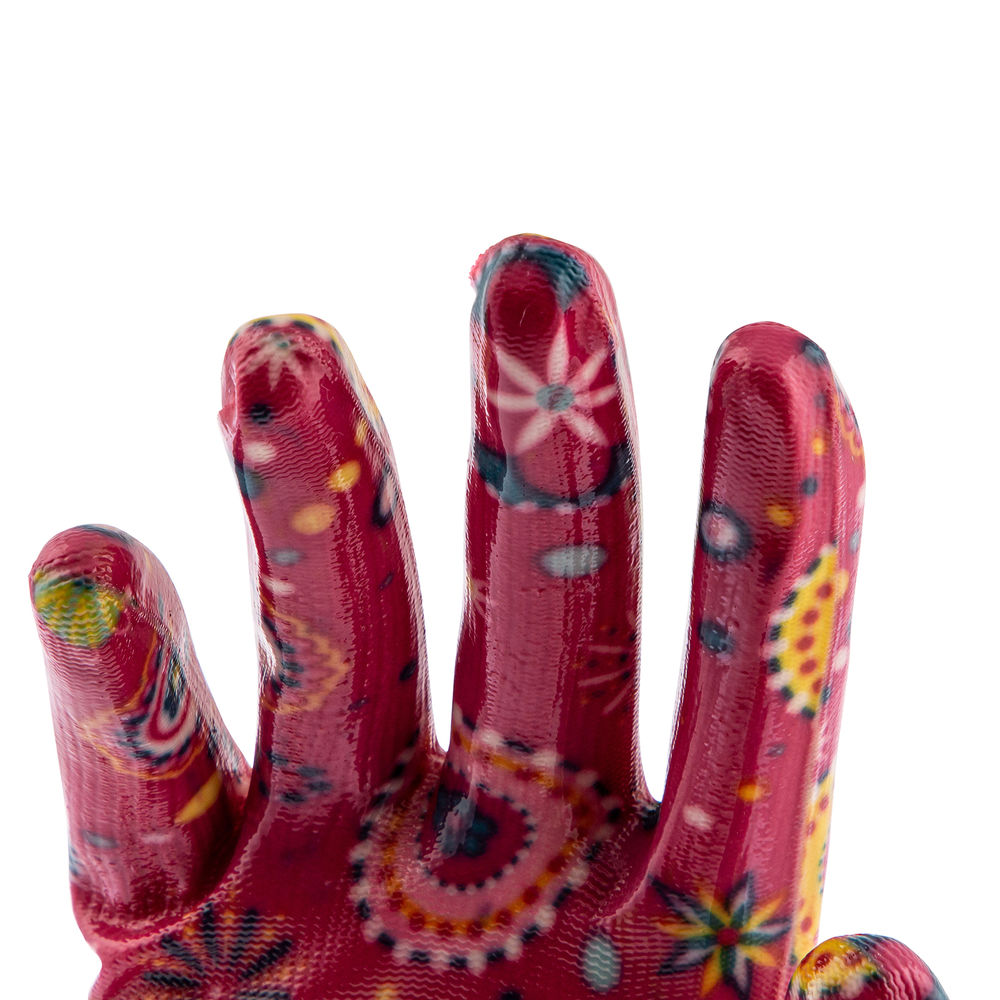 Перчатки садовые из полиэстера с нитрильным обливом, красные, S Palisad (67744)