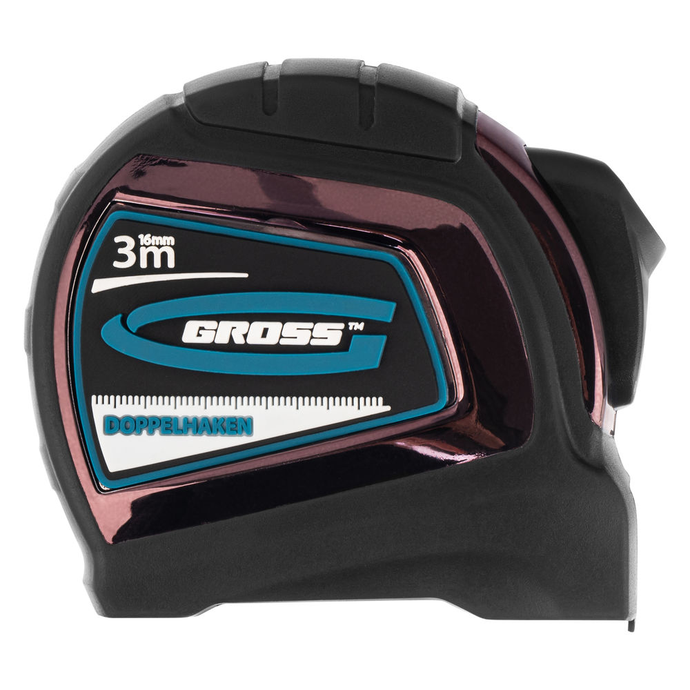 Рулетка Doppelhaken,3 м x 16 мм,односторонний зацеп,Нейлон,двусторонняя шкала,автоматическая фиксация Gross