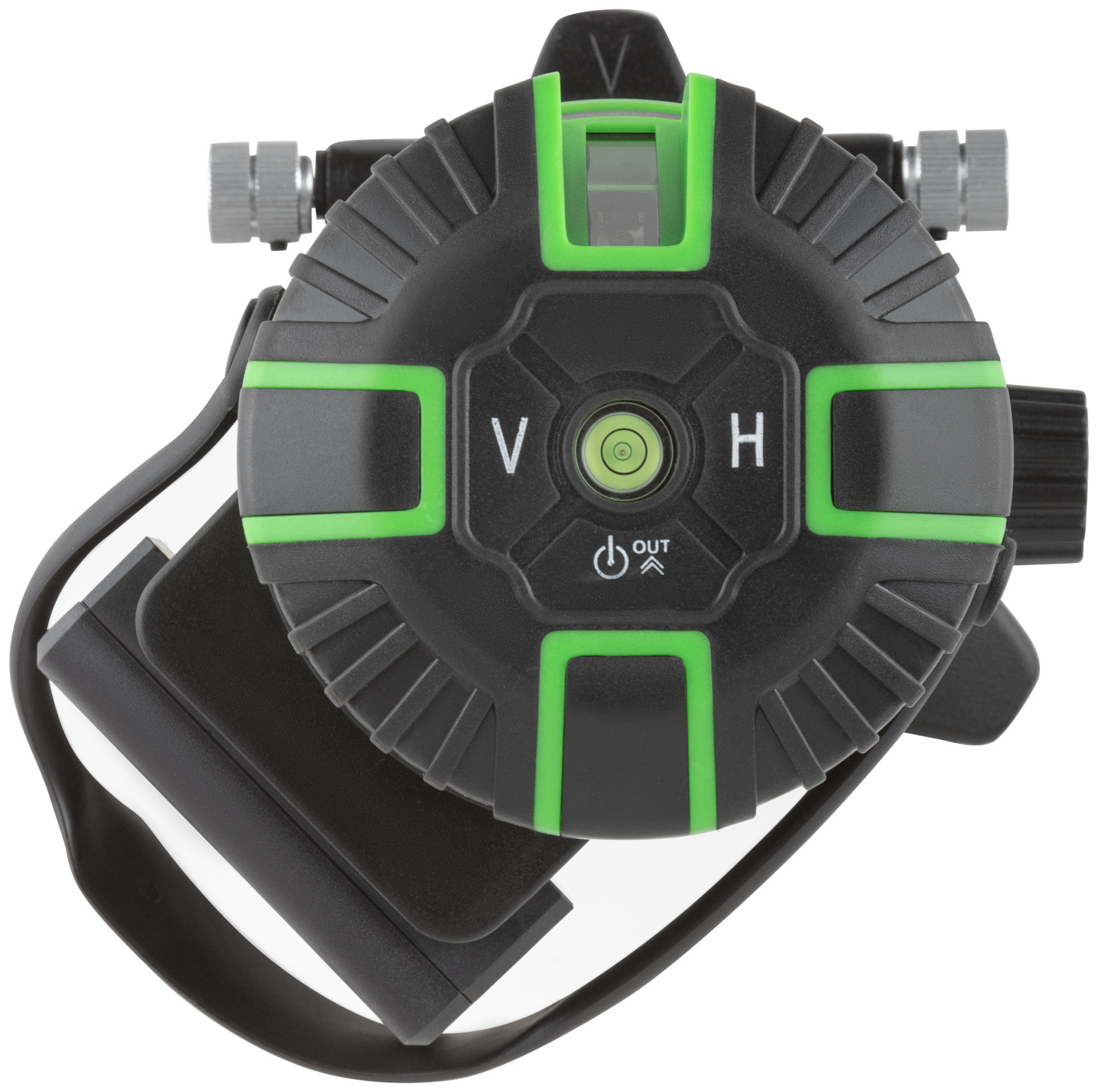 Уровень лазерный самоуспокаивающийся, зеленые лучи, крест, диапазон 10 м, Li-Ion аккум., 2 уровня яркости, без треноги, коробка (18633)