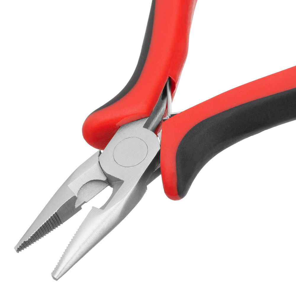 Длинногубцы прямые Mini, 130 мм, никелированные, авторазжим, двухкомпонентные рукоятки Matrix (17810)