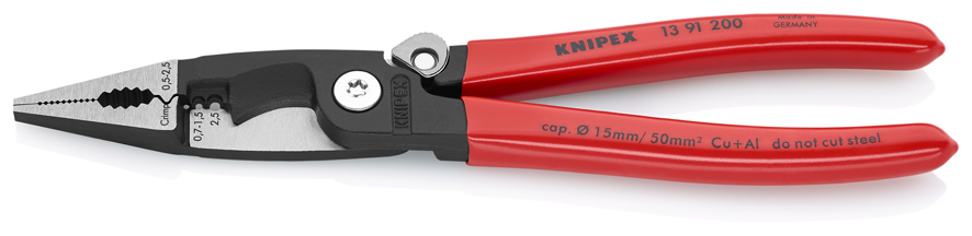 Клещи электромонтажные 6-в-1 зачистка 0.75 – 1.5 / 2.5 мм? рез O 15 мм / 50 мм? 200 мм защёлка фосфатированные обливные ручки SB KN-1391200SB