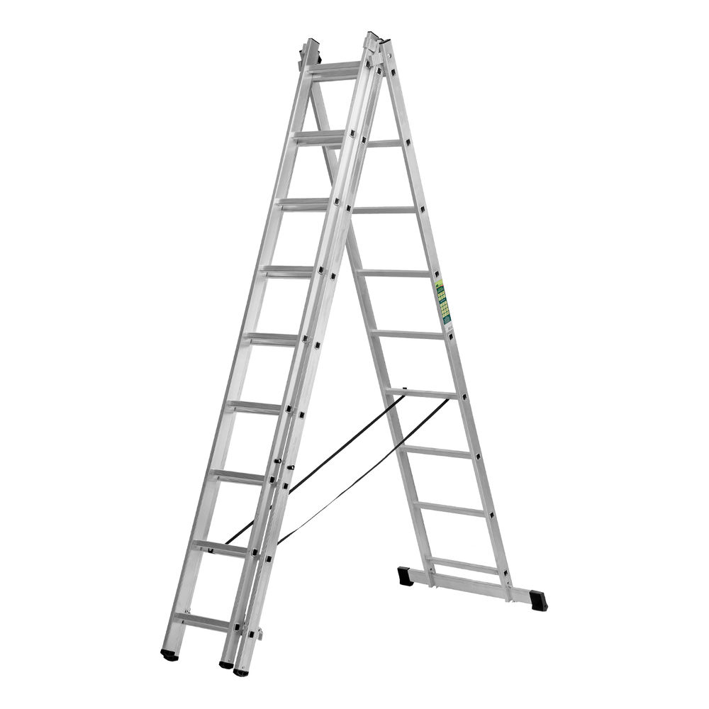 Лестница, 3 х 9 ступеней, алюминиевая, трехсекционная, Сибртех (97819)