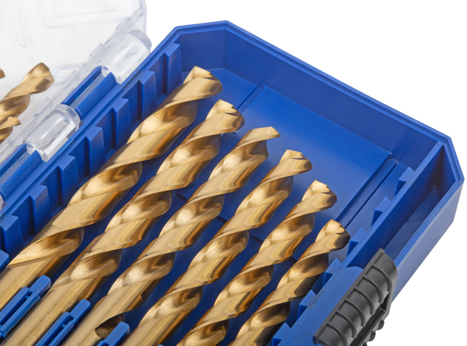 Набор сверл по металлу HSS шлифованные, титановое покрытие, угол заточки 135°, пласт. кейс, 19 шт. (1-10 мм, через 0,5 мм) (35735М)