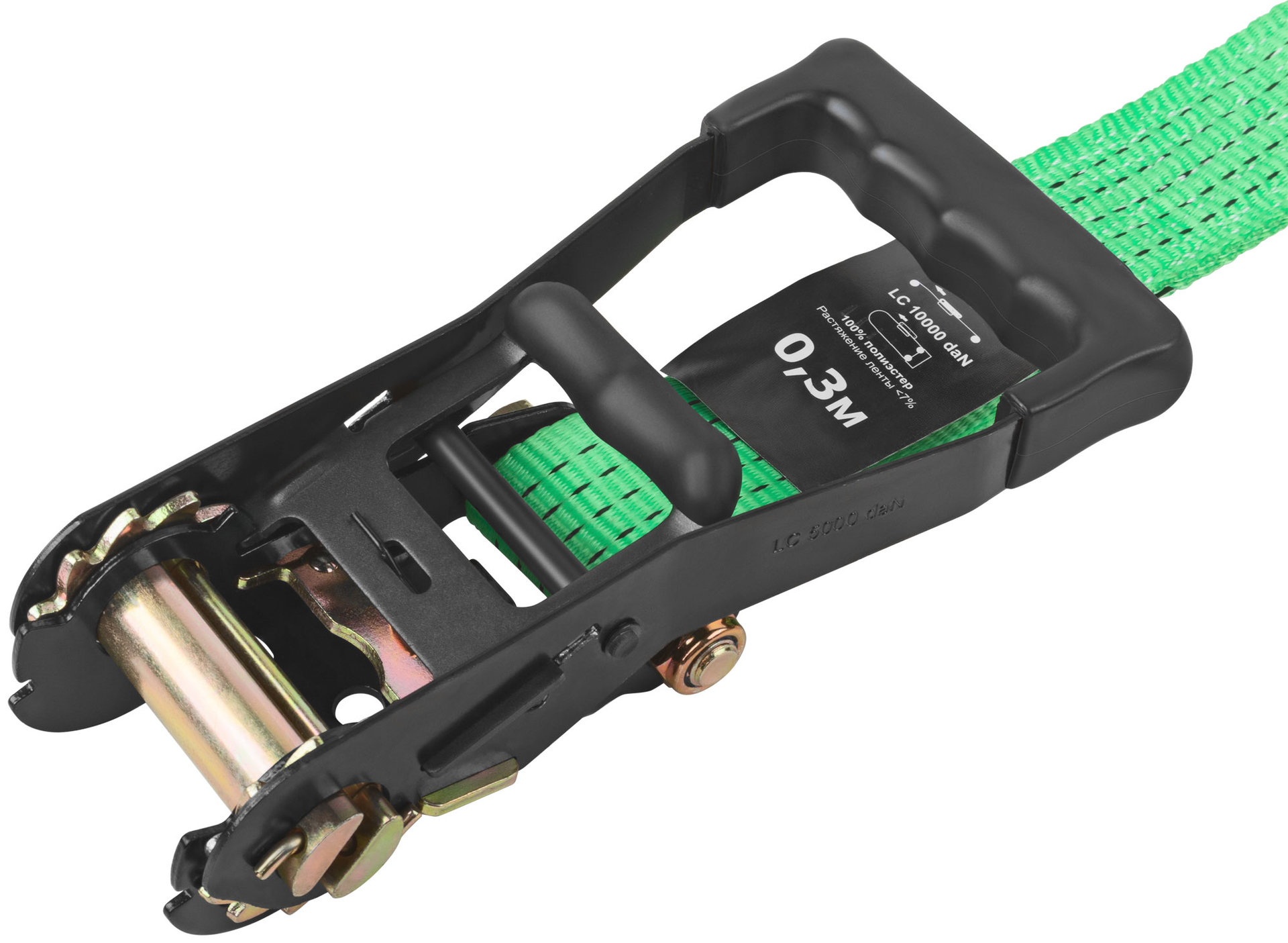 Ремень для крепления груза, храповый механизм 230 мм, полиэфирная лента 50 мм x 12 м, 5000 / 10000 кг (64930)