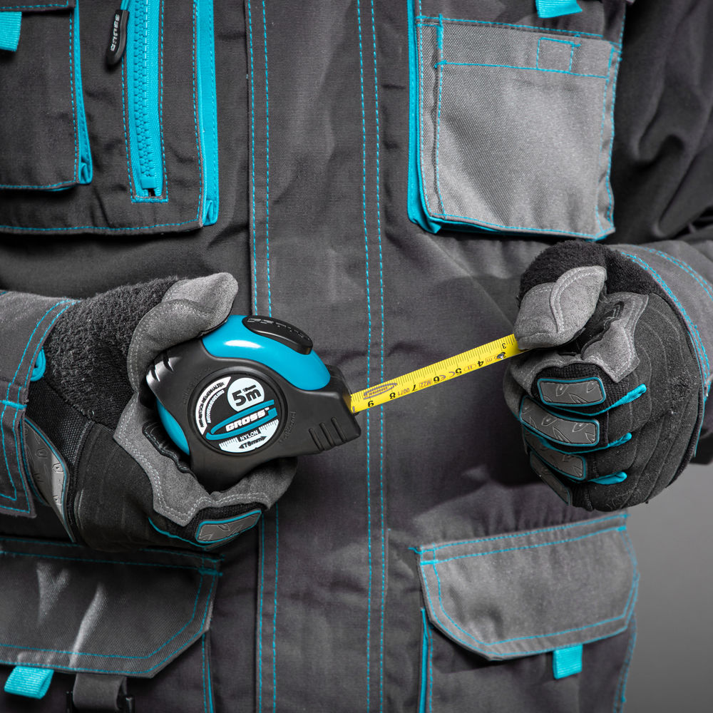 Рулетка Schlagfest,5 м x 19 мм,магнитный обрезиненный зацеп,двусторонняя шкала,Нейлоновое покрытие,автоматическая фиксация Gross