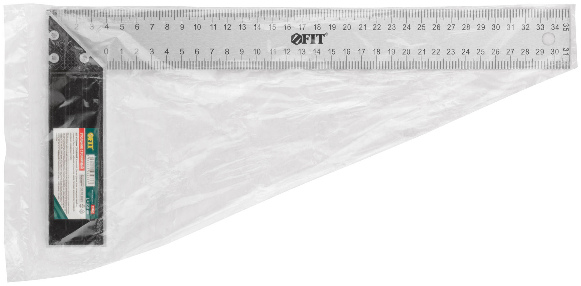 Угольник столярный, рифленая шкала, алюминиевое основание 350 мм (19463)