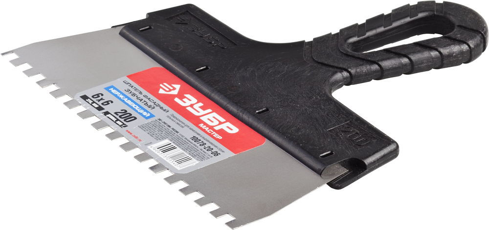 Шпатель фасадный нержавеющий 200 мм зуб 6?6 мм пластиковая ручка ЗУБР 10078-20-06