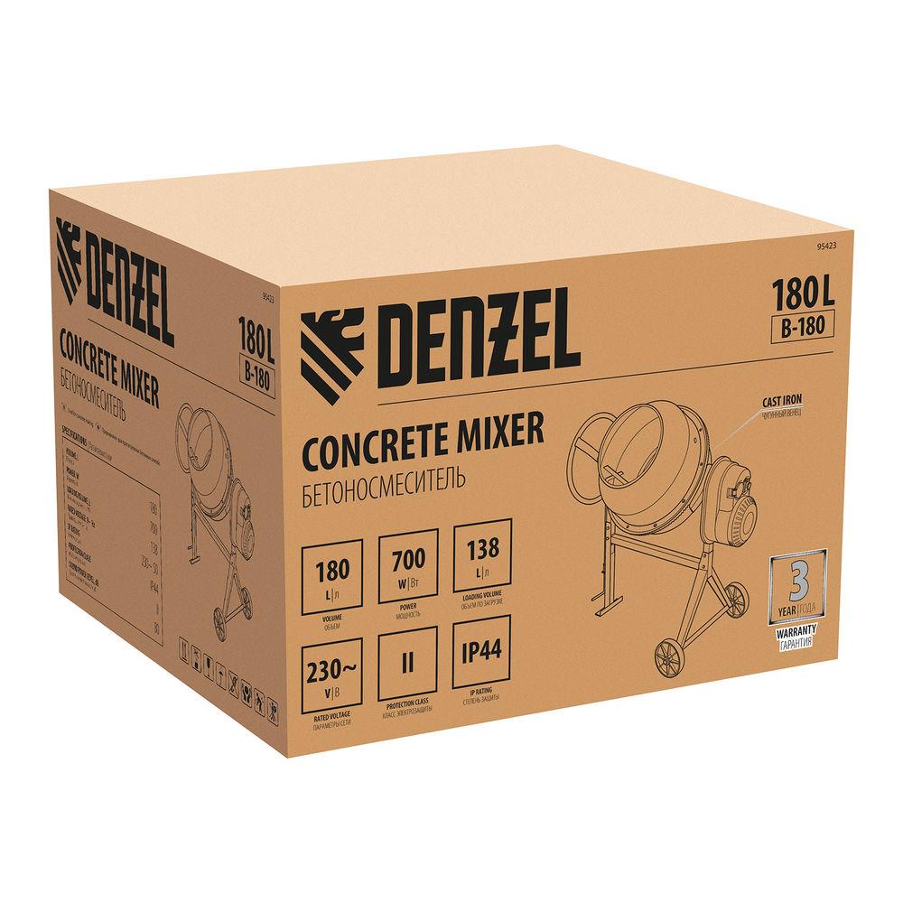 Бетоносмеситель B-180, 700 Вт, 180 л Denzel (95423)