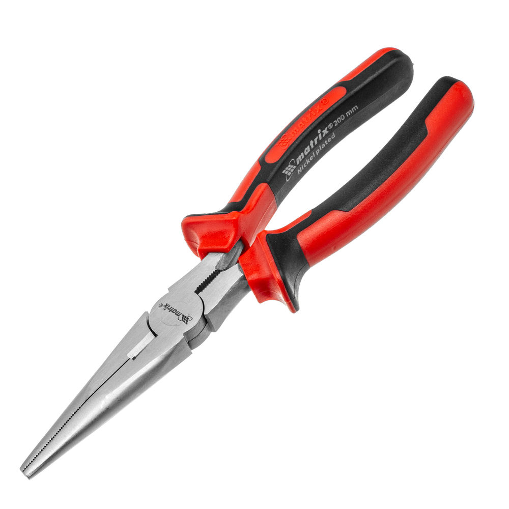 Длинногубцы прямые Nickel, 200 мм, никелированные, двухкомпонентные рукоятки Matrix (17168)