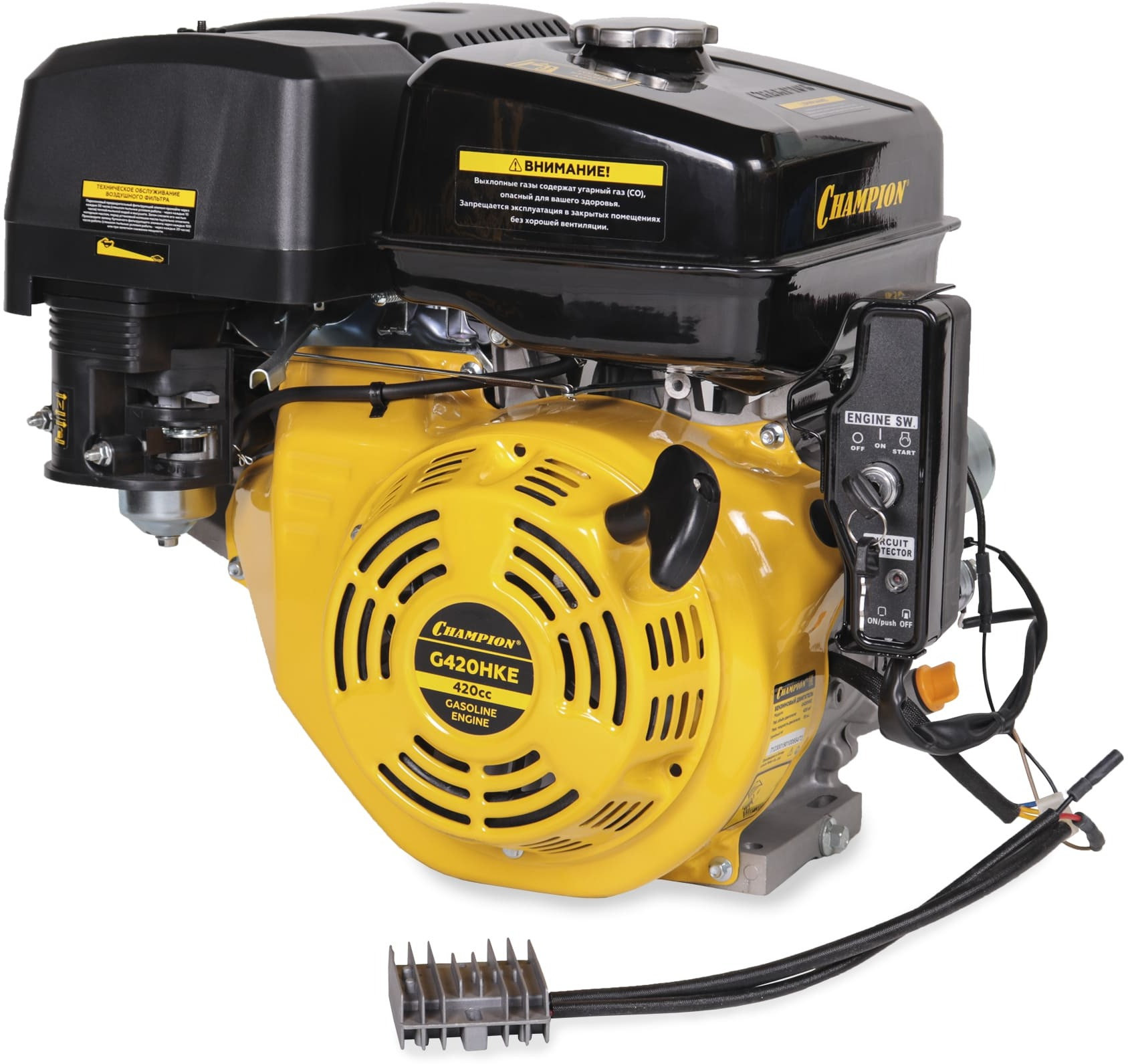 Двигатель 15лс/11кВт 420см? 25мм 34кг шпонка эл.стартер выход 12В/80Вт CHAMPION G420HKE