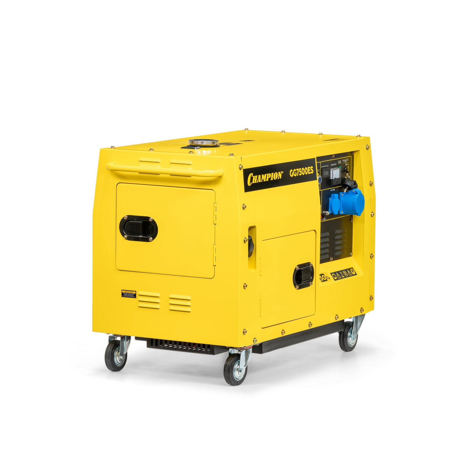 Генератор CHAMPION GG7500ES (PRO 5,5/6кВт 16лс 15л 12В 126кг, эл.стартер,счетчик,колеса,кожух) (GG7500ES)
