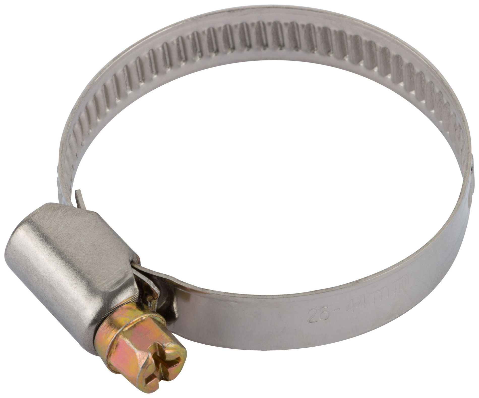 Хомут обжимной (нержавеющая сталь со сваркой) 26-44 мм (64282)