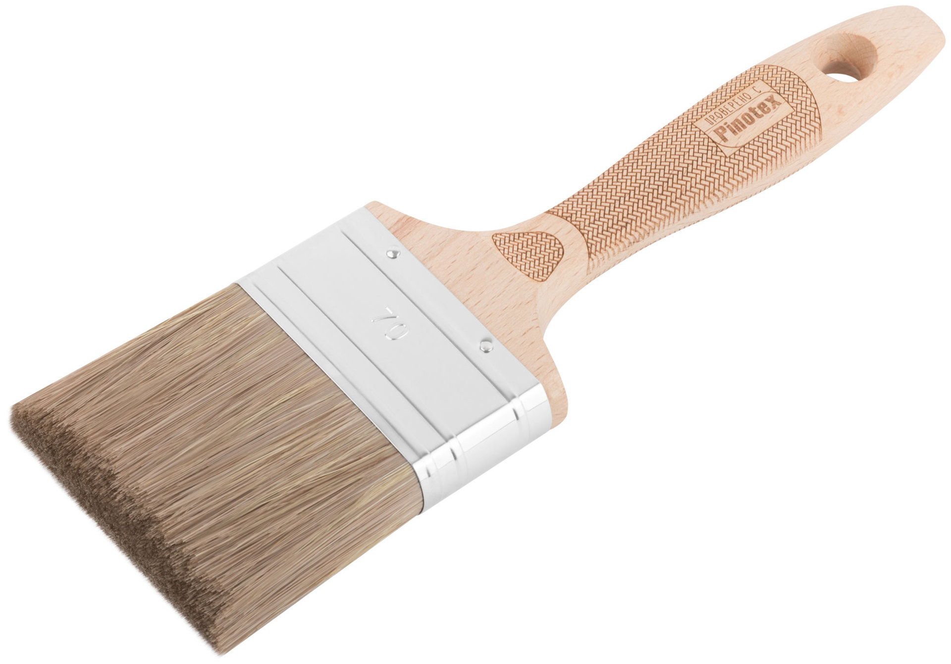 Кисть флейцевая, толщ. 18 мм, 70% ПЭT/30% нат.щетина, нерж. обжим., буковая ручка, ширина 70 мм (30-0025)