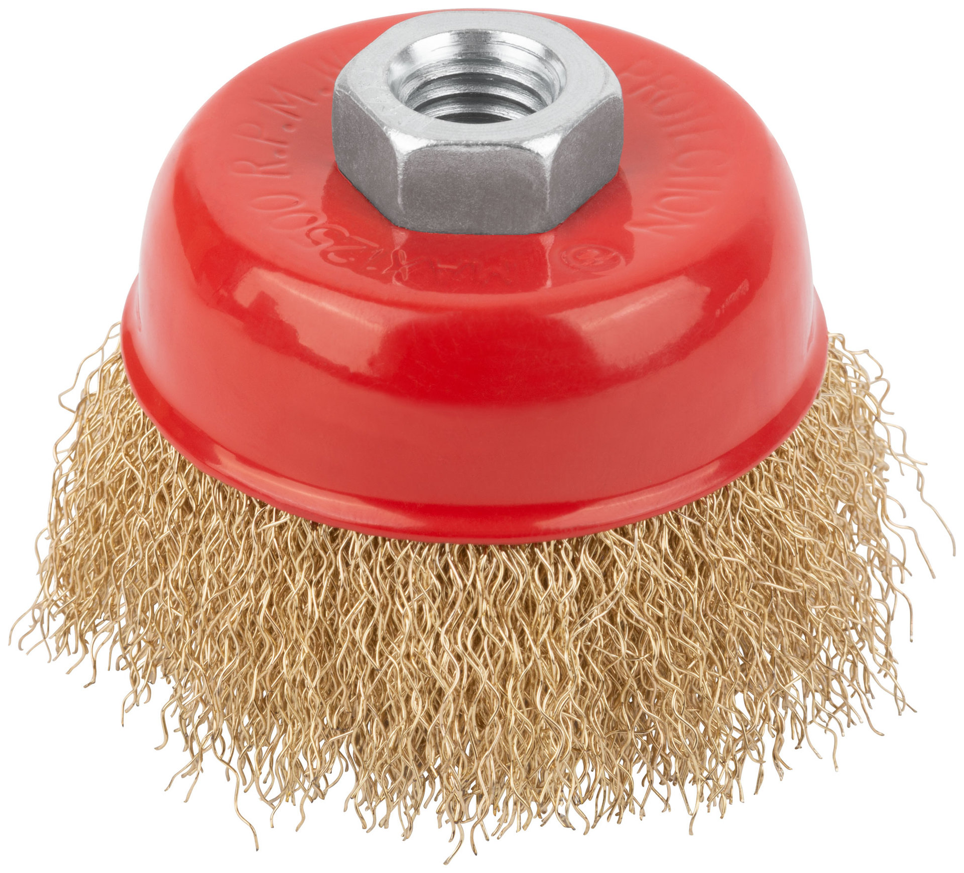 Корщетка чашечная, гайка М14, стальная латунированная волнистая проволока 75 мм (39037)