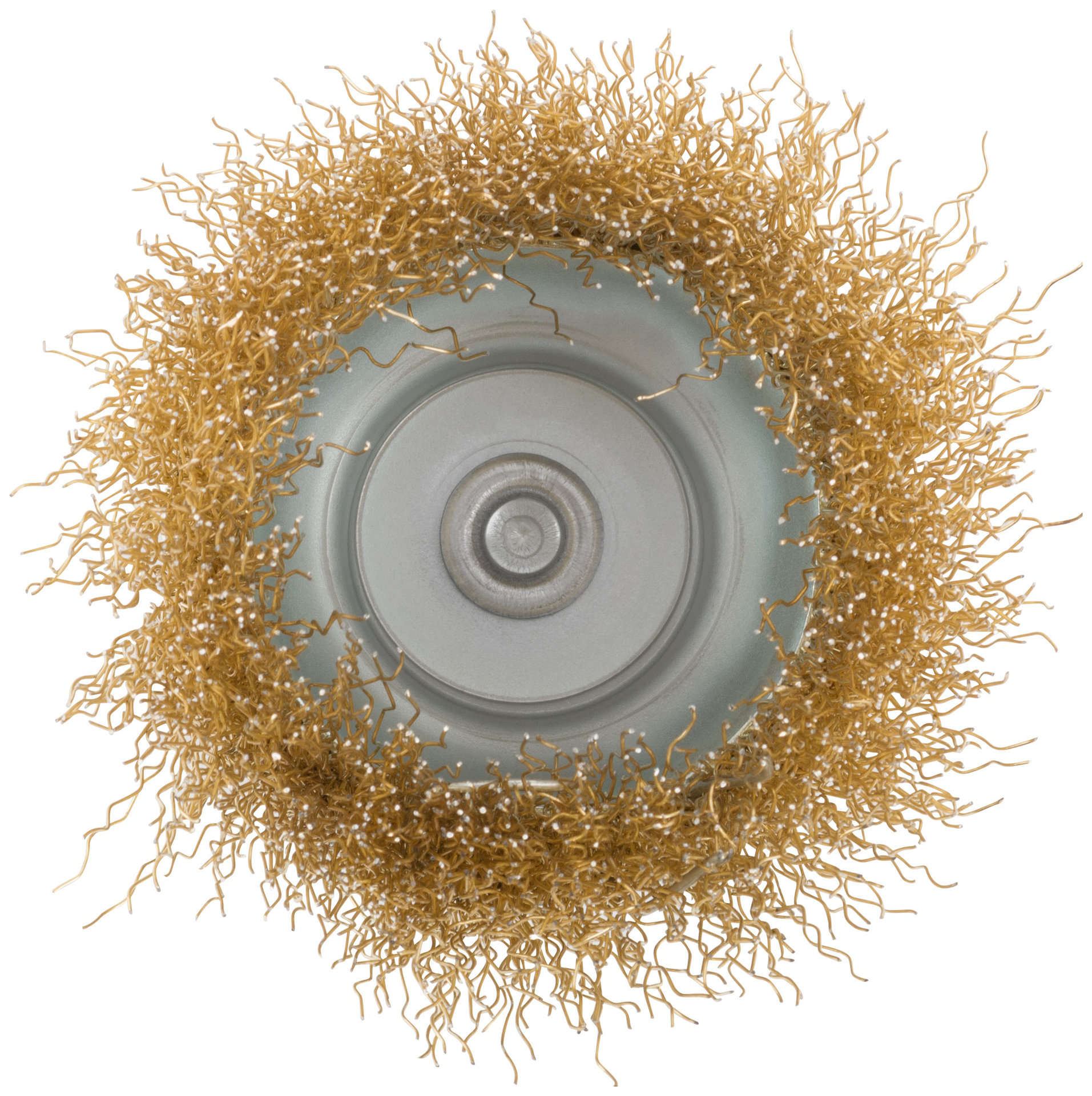 Корщетка чашечная, со шпилькой, стальная латунированная волнистая проволока 75 мм (38468)