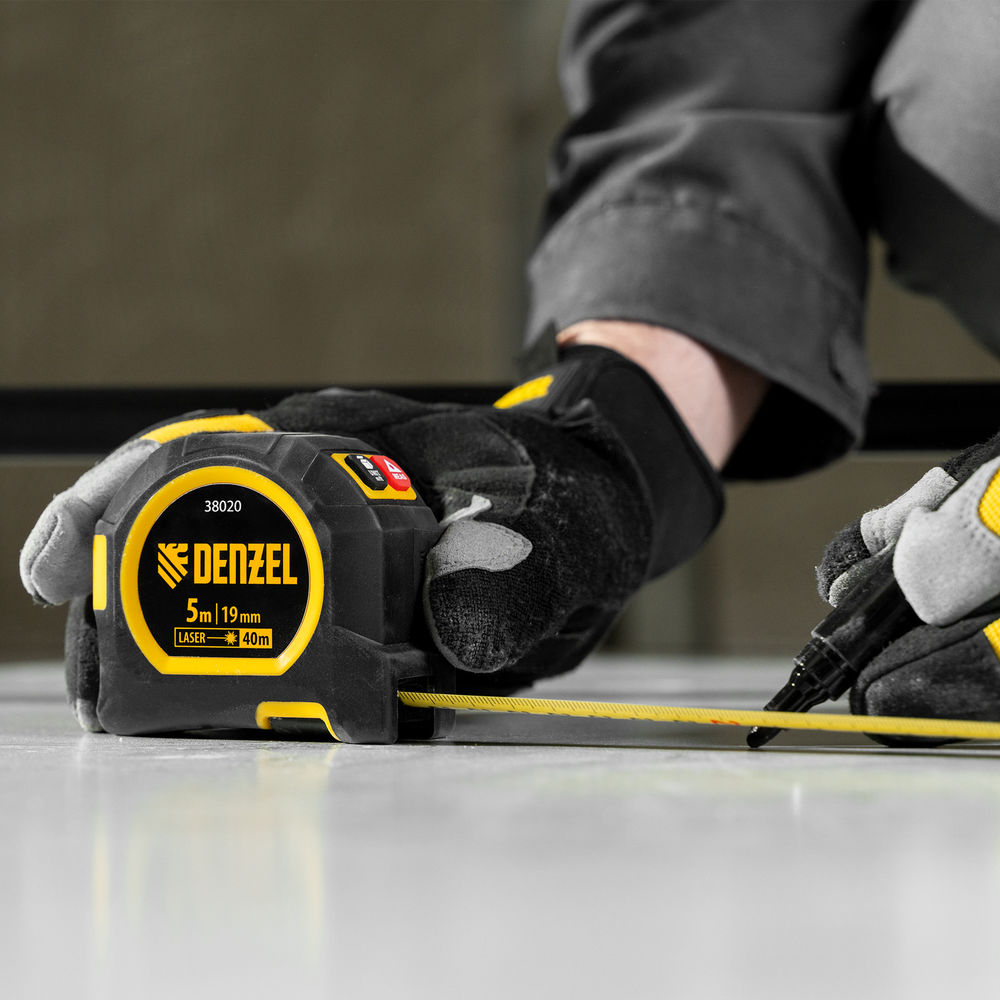 Лазерный дальномер с рулеткой LT-40, 5м x 19 мм, дальномер 40м, автомат. фиксация Denzel