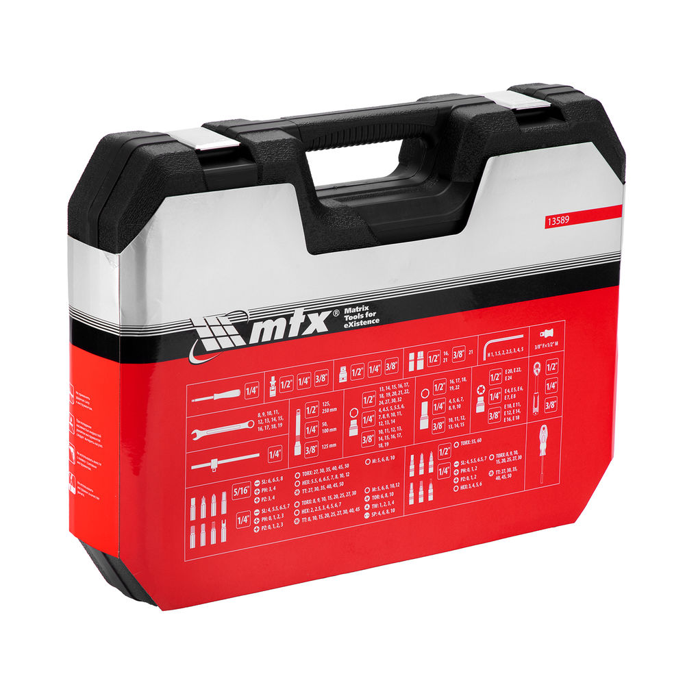 Набор инструментов, 1/2, 3/8, 1/4, пластиковый кейс 215 предметов MTX