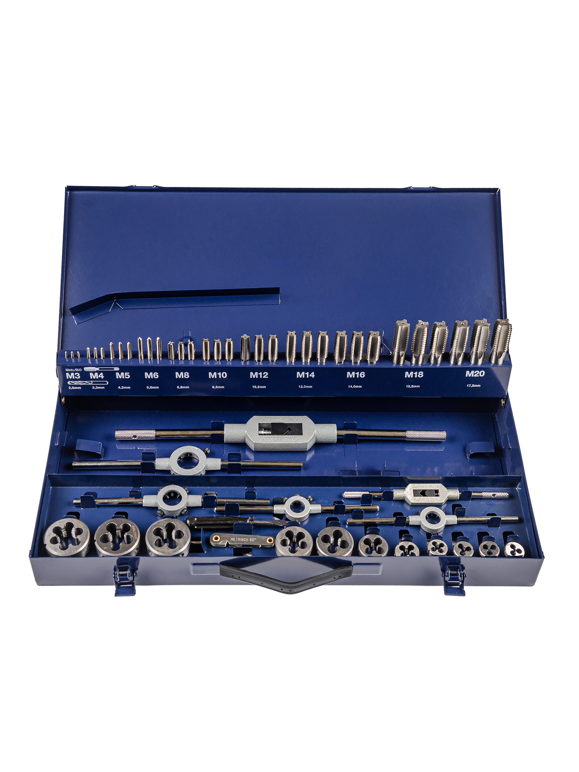 Набор резьбонарезного инструмента STM 35 HSS, 54 пр., M3-M4-M5-M6-M8-M10-M12-M14-M16-M18-M20 (ZA-10723)