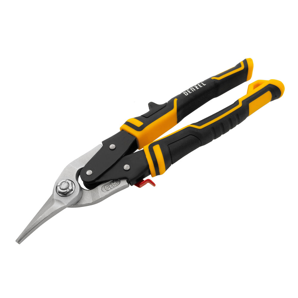 Ножницы по металлу, 270 мм, прямой и левый рез, сталь-СrMo, трехкомпонентные рукоятки Denzel (78372)