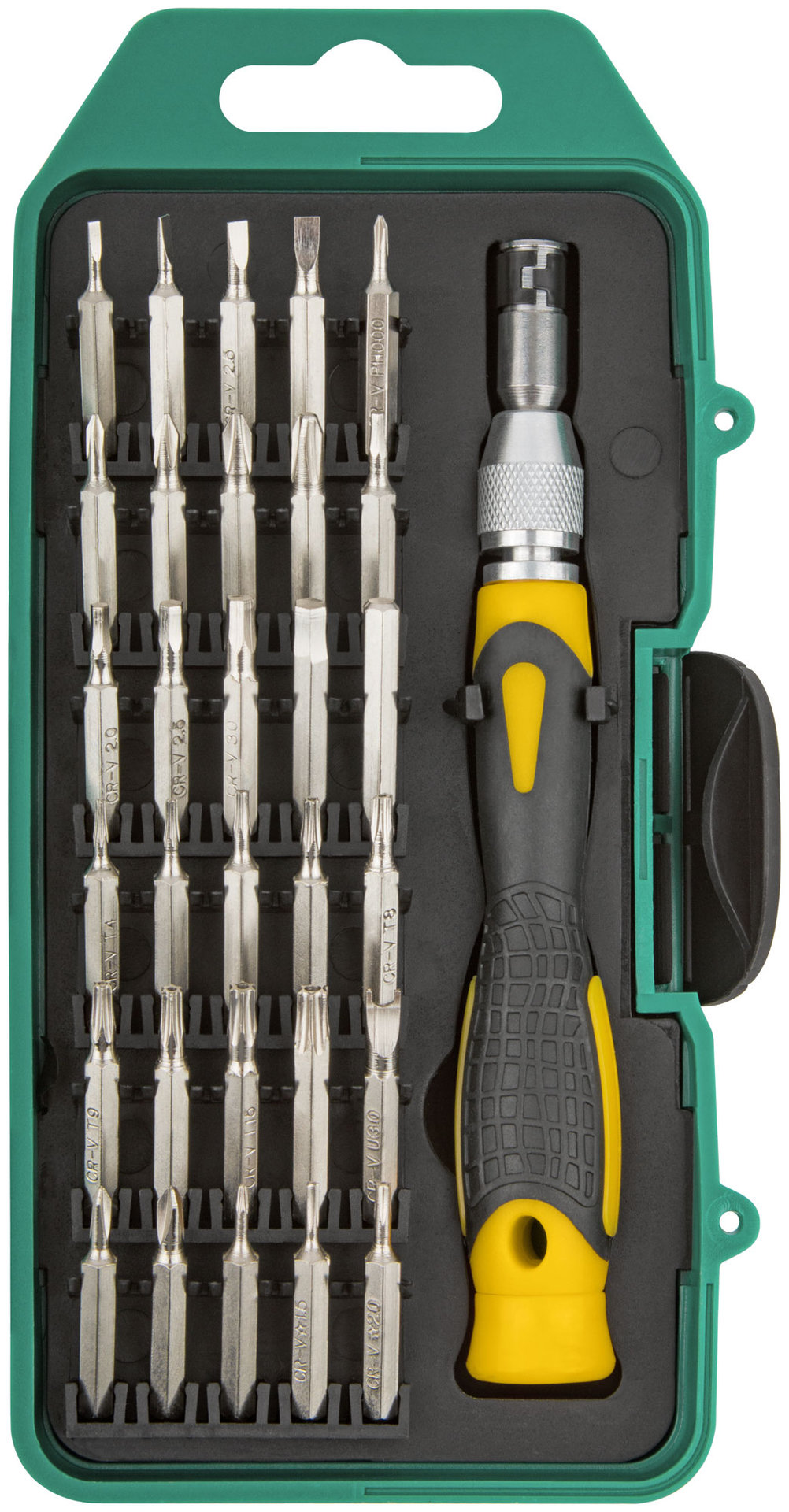 Отвертка с битами для точных работ, 30 CrV бит, пластиковый бокс (56189)