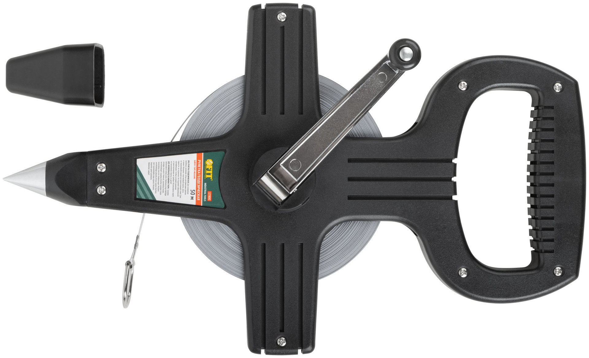 Рулетка геодезическая, стальная лента, черный открытый пластиковый корпус 50 м