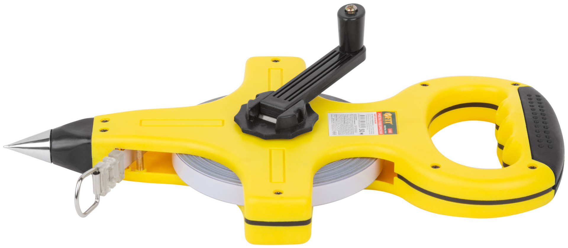 Рулетка геодезическая, стальная лента, желтый открытый пластиковый корпус, прорезиненная ручка 50 м