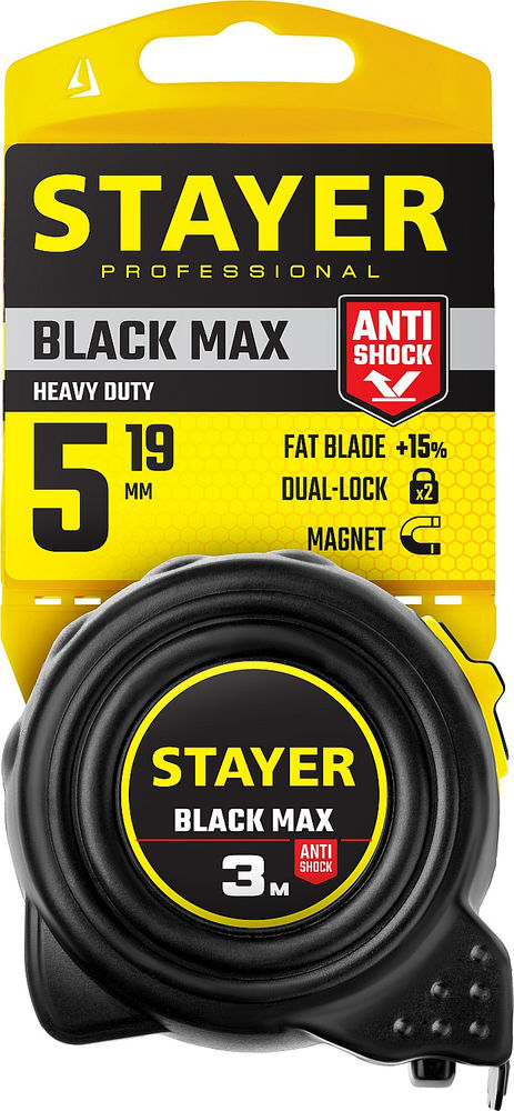 Рулетка с двумя фиксаторами BlackMax 5 м х 19 мм Professional STAYER 3410-05