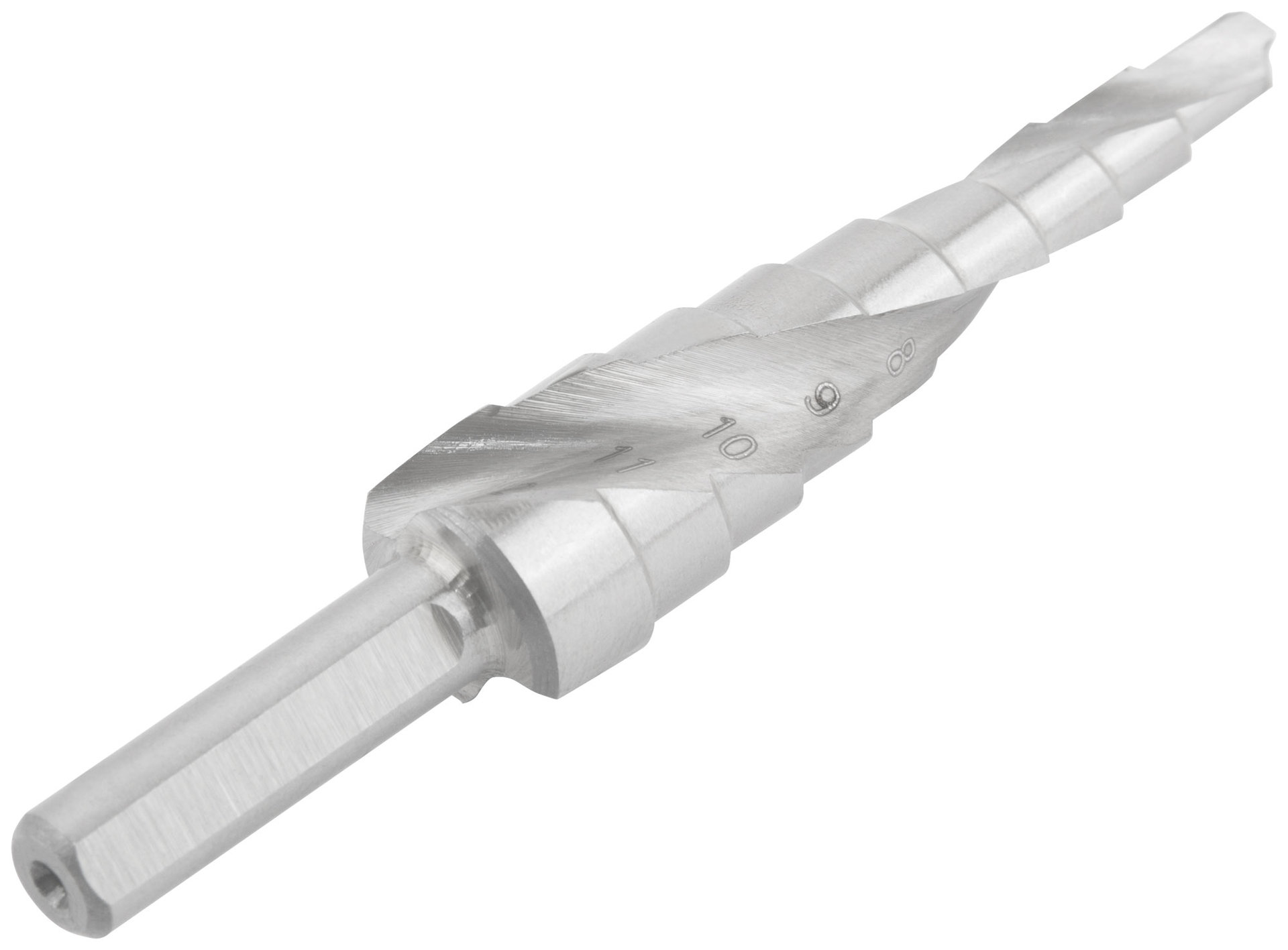 Сверло ступенчатое HSS по металлу, спиральный профиль, 9 ступеней, 4-12 мм