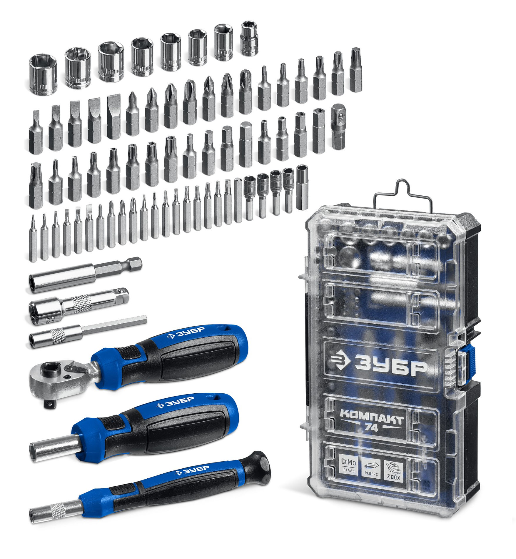 Универсальный набор инструмента 74 предм., система стыковки Z-БОКС Компакт ЗУБР Профессионал 25283
