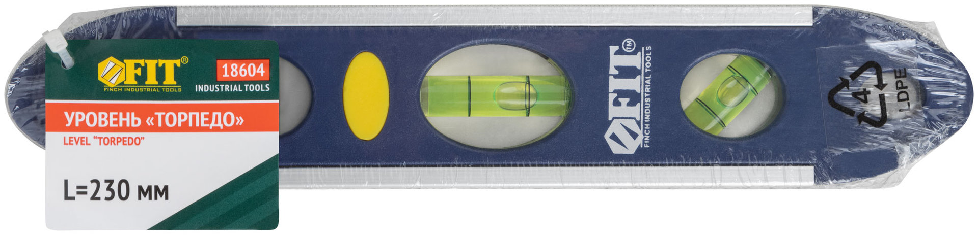 Уровень Торпедо пластиковый, 3 глазка, магнитный, с алюминиевой рамкой, Профи 230 мм (18604)