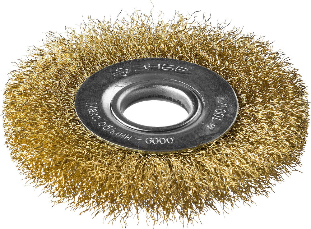 Щетка дисковая для УШМ 100 мм, витая стальная латунированная проволока 0.3 мм ЗУБР Профессионал 35187-100_z01