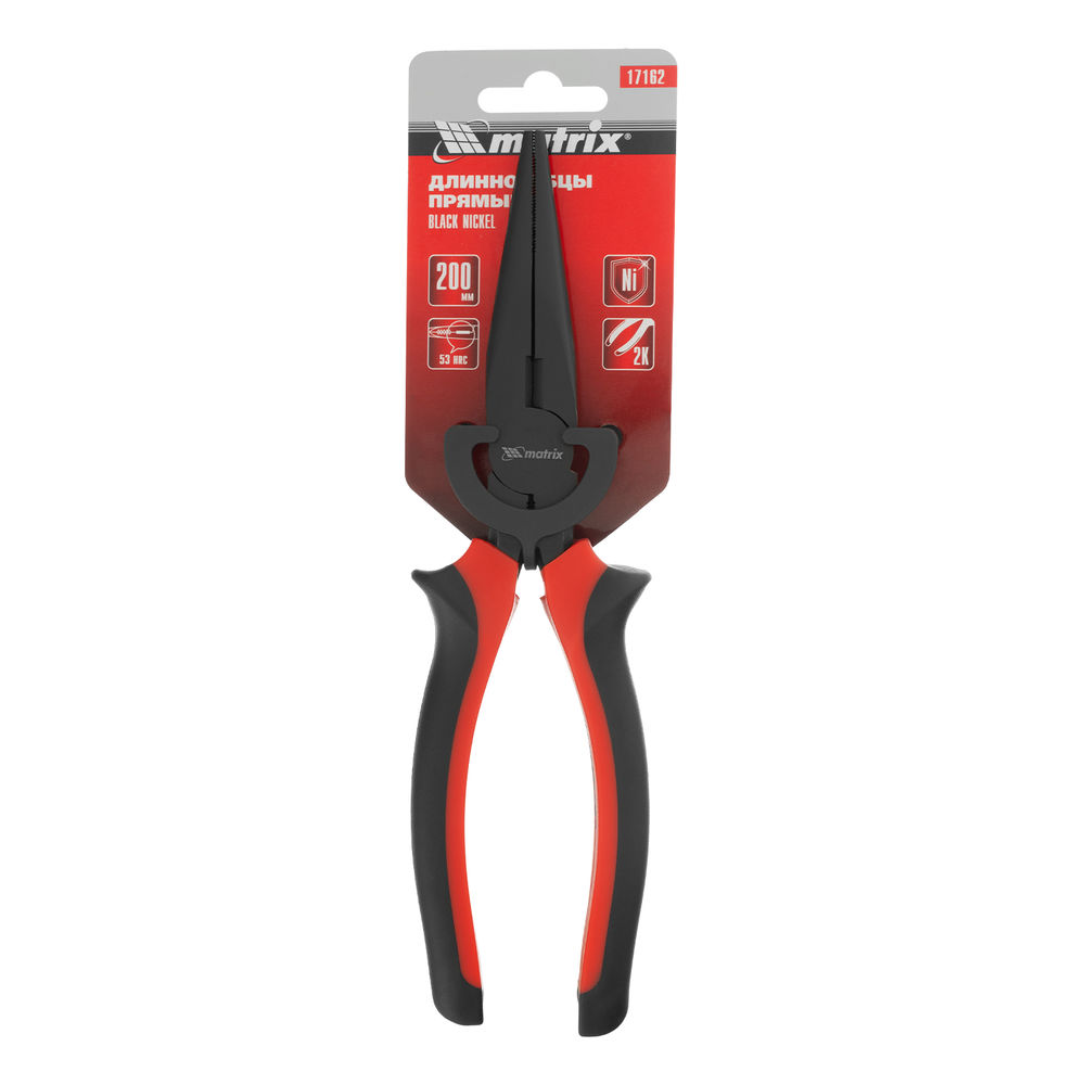 Длинногубцы прямые Black Nickel, 200 мм, двухкомпонентные рукоятки Matrix (17162)