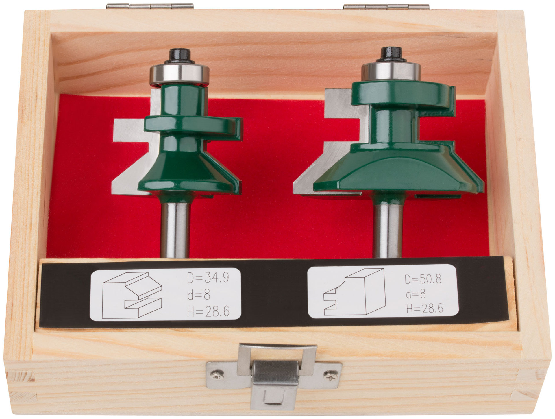 Фрезы по дереву для вагонки, набор 2 шт., деревянный бокс, DxH=50,8/34,9х28,6 мм (36569)