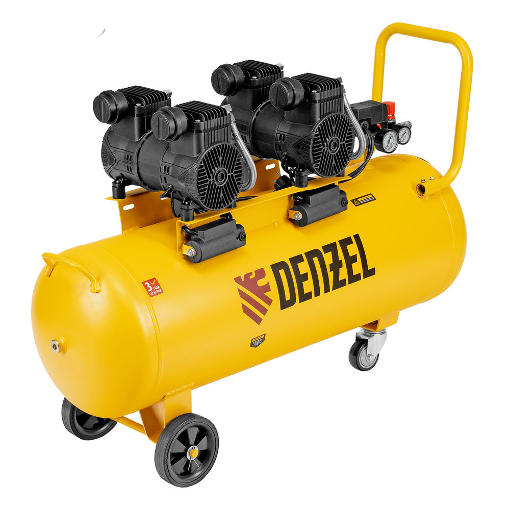 Компрессор безмасл. малошумный DLP-3000/100, 3 кВт, 2х1,5 кВт,100 л, 2850 об/мин,500 л/мин Denzel (58145)