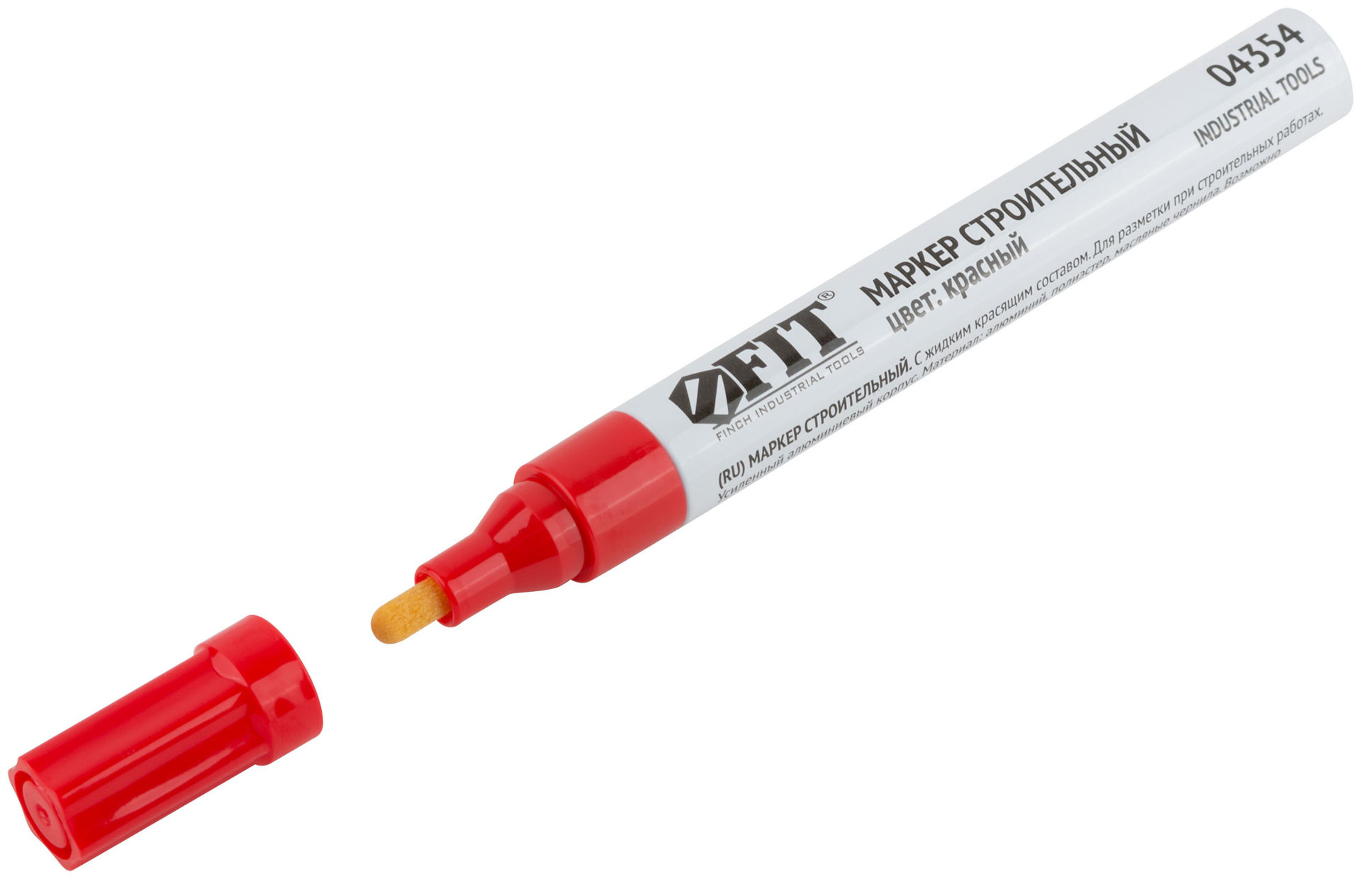 Маркер строительный с жидким красящим составом, алюминиевый корпус, красный (04354)