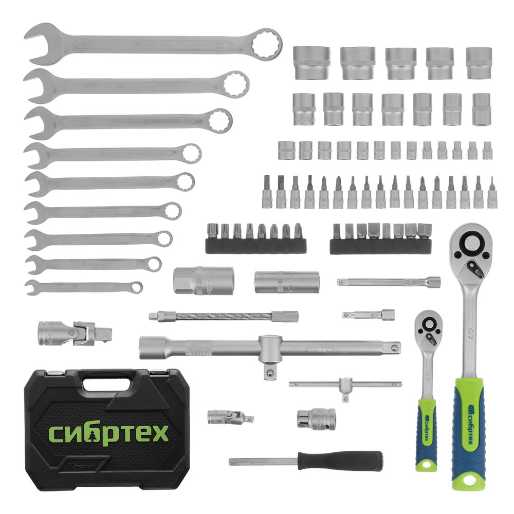 Набор инструментов, 1/2, 1/4, пластиковый кейс, 82 предмета Сибртех