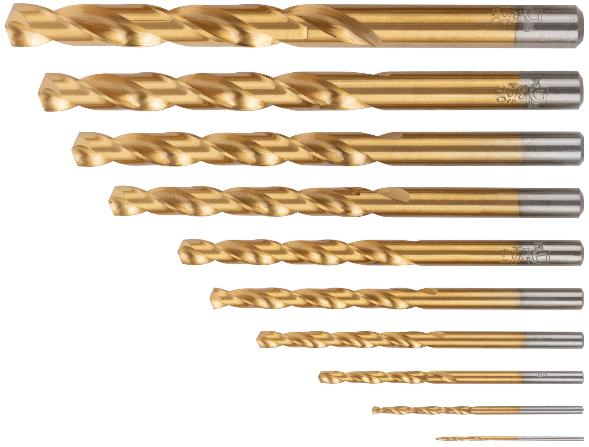 Набор сверл по металлу HSS шлифованные, титановое покрытие, угол заточки 135°, пласт. кейс, 10 шт. (1-2-3-4-5-6-7-8-9-10 мм) (35733М)