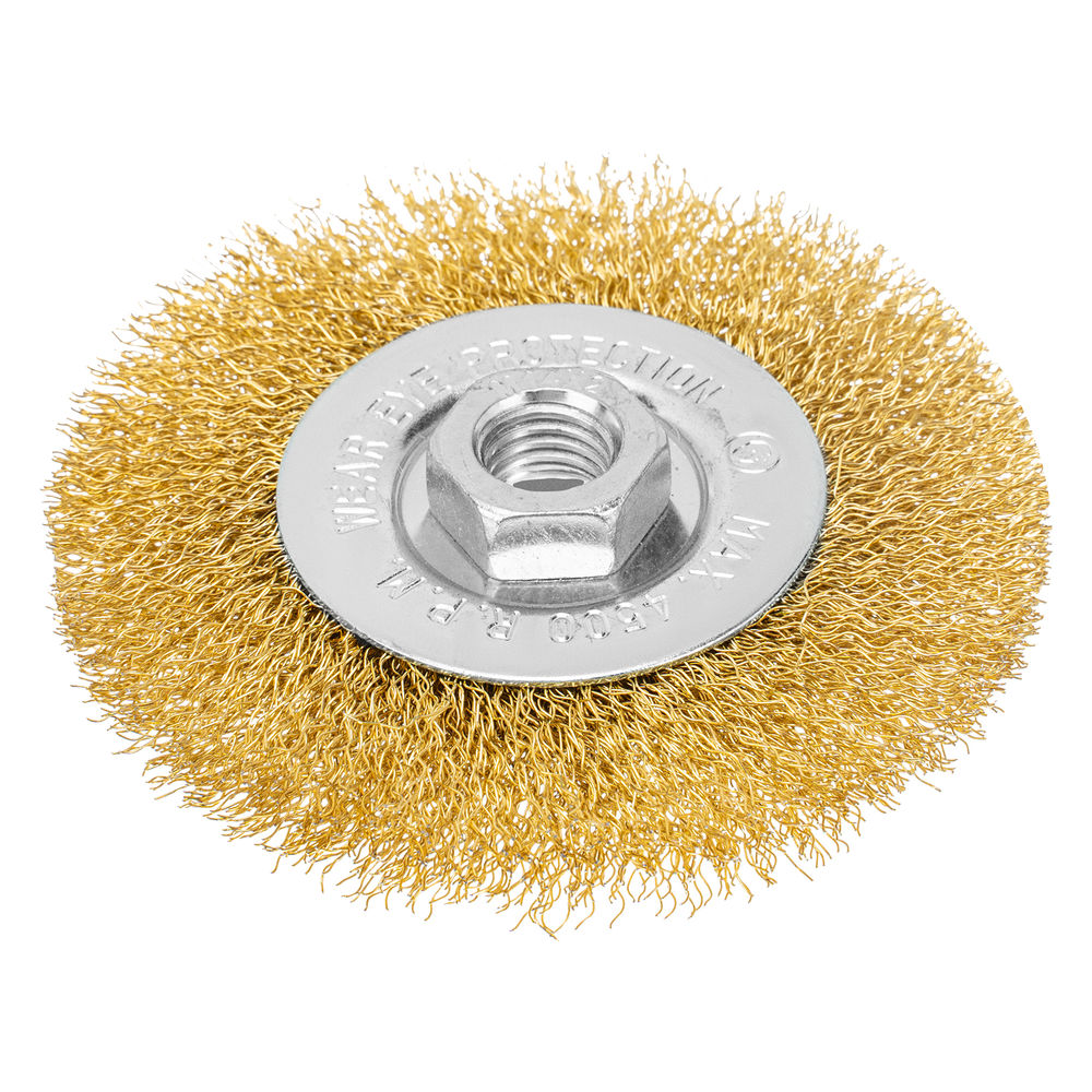 Щетка для УШМ, 100 мм, М14, плоская, латунированная витая проволока Matrix (74650)