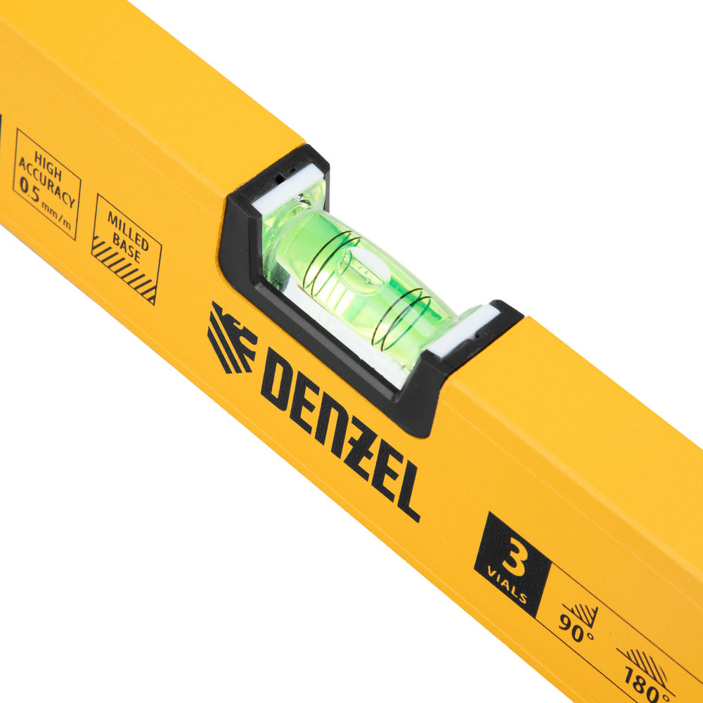 Уровень алюминиевый, магнит, фрезерованный, 3 глазка (1 зеркал.) 0,5 мм/м, 800 мм Denzel (33692)