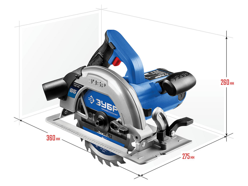 Пила циркулярная (дисковая) d 190 мм 1600 Вт Профессионал ЗУБР ПДП-65